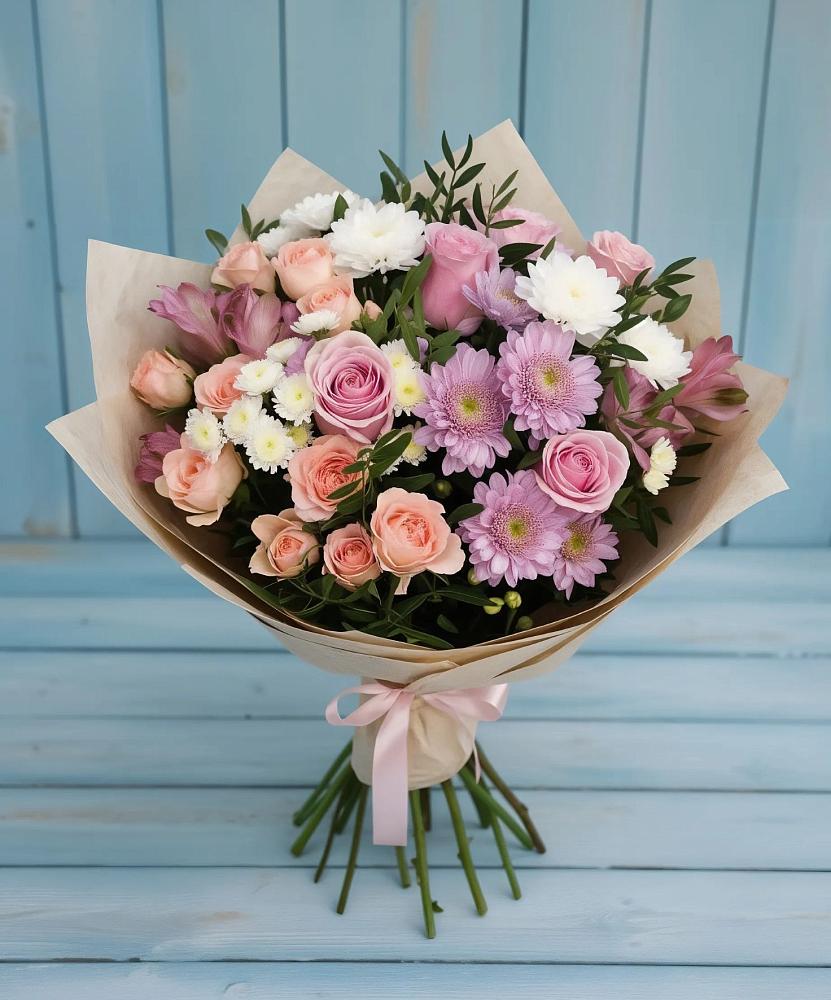 Букет цветов из: Хризантемы, Розы и Альстромерии в Алнаши