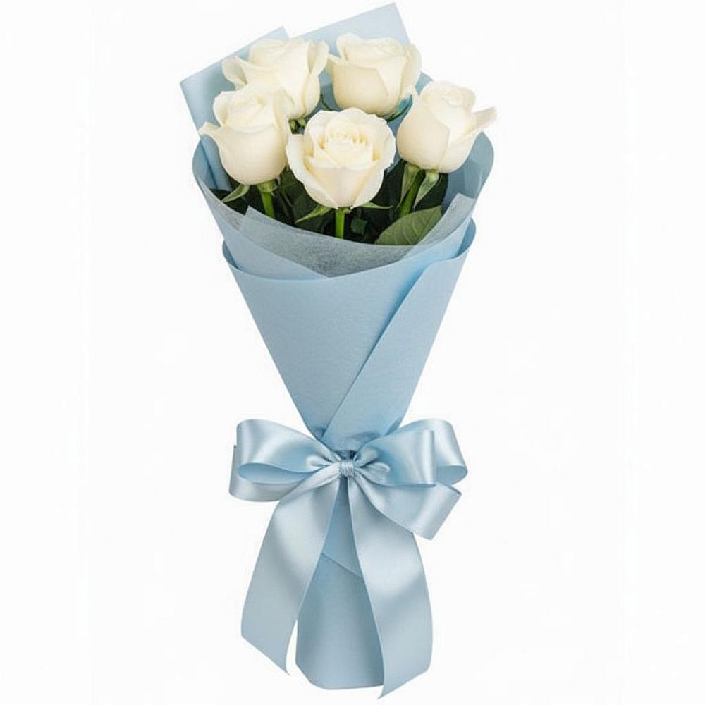 Букет 5 Белых роз Проуд в Алнаши