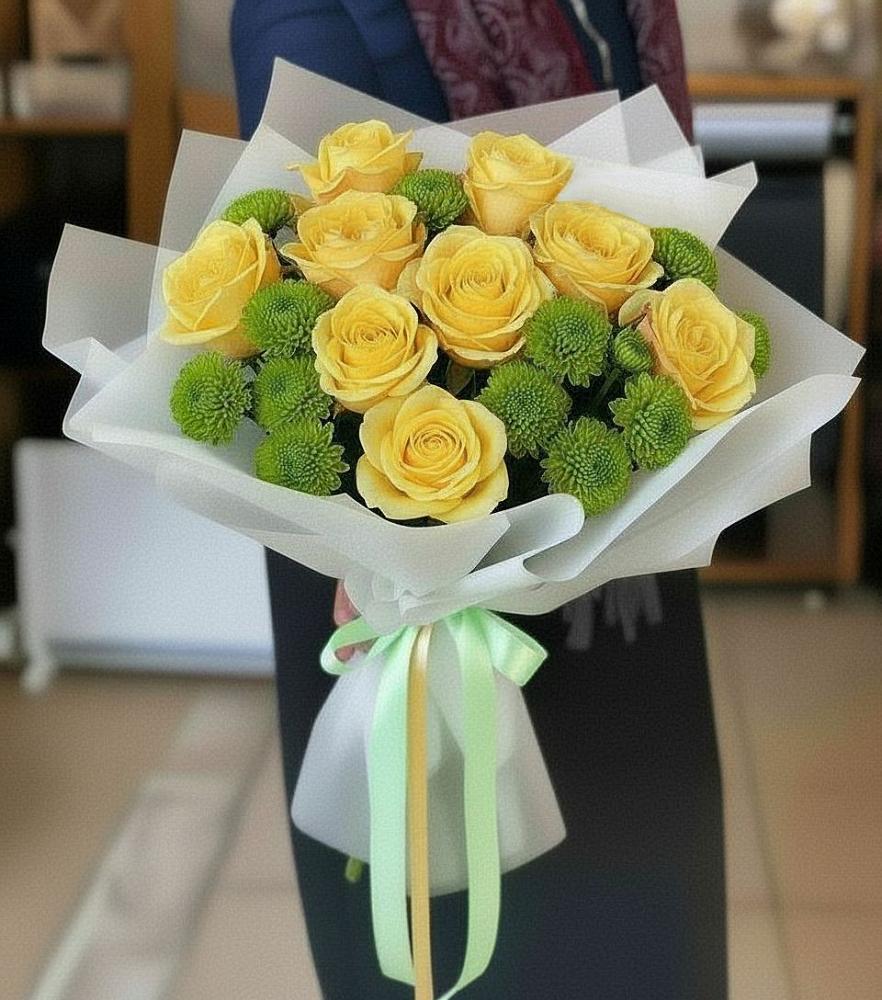 Букет цветов из: Хризантемы и Розы в Алнаши