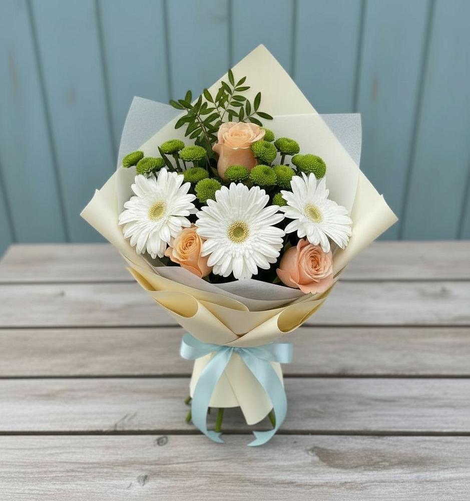 Букет цветов из: Герберы, Розы и Хризантемы в Алнаши