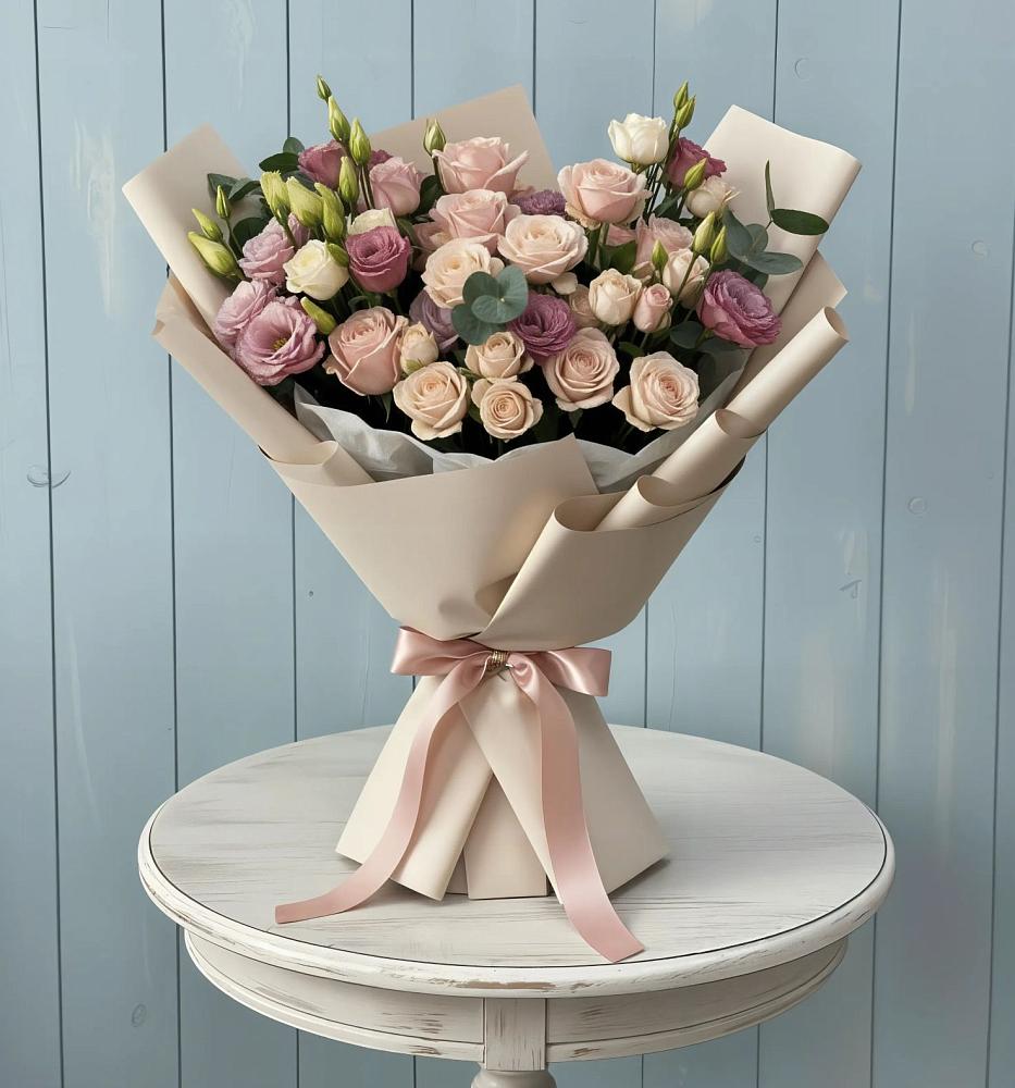 Букет цветов из: Розы и Лизиантусы в Алнаши