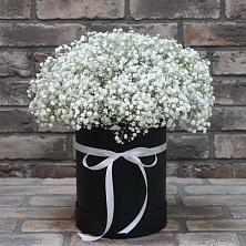 Цветочная композиция из Гипсофила в шляпной коробке в Алнаши