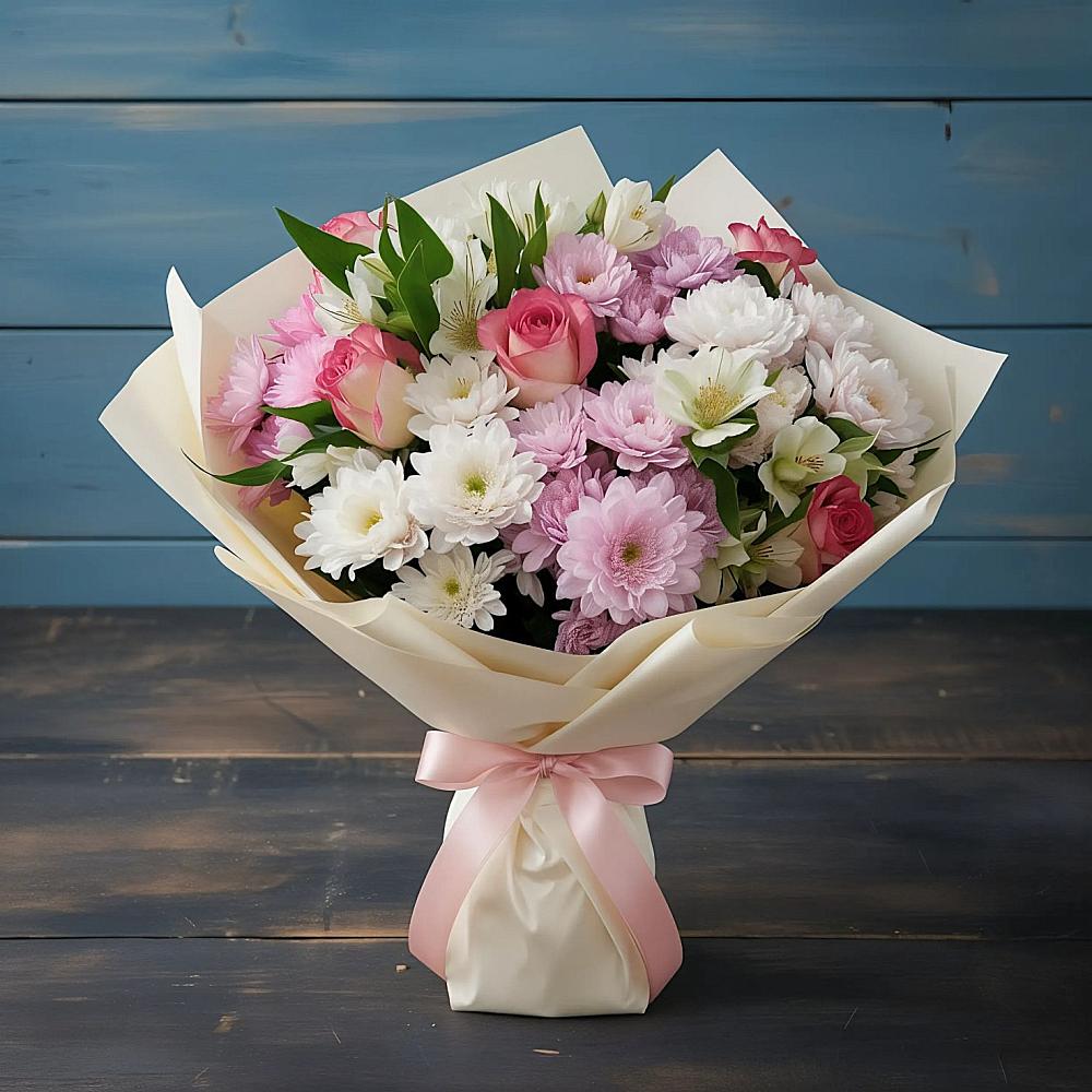 Букет цветов из: Хризантемы, Альстромерии и Розы в Алнаши